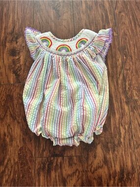 Smockingbird Rainbow Stripe Baby Bubble Romper -